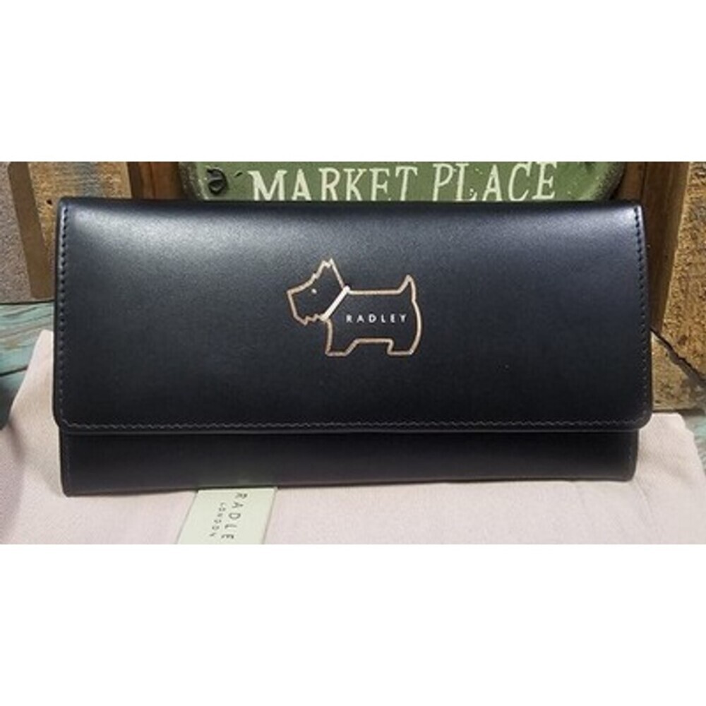 RADLEY London Heritage Dog Outline - Large Flapover Wallet- Black W/ Dustbag